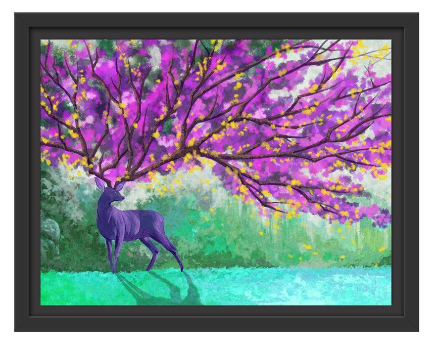 Pixxprint Fantasievoller Hirsch mit Baumgeweih, im Schwebe-Effekt Bilderrahmen