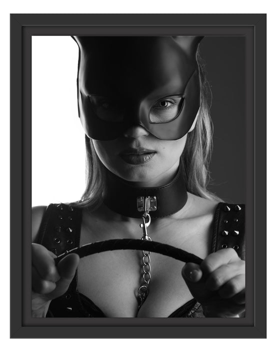 Pixxprint Sexy Frau mit Halsband und Hasenmaske, im Schwebe-Effekt Bilderrahmen