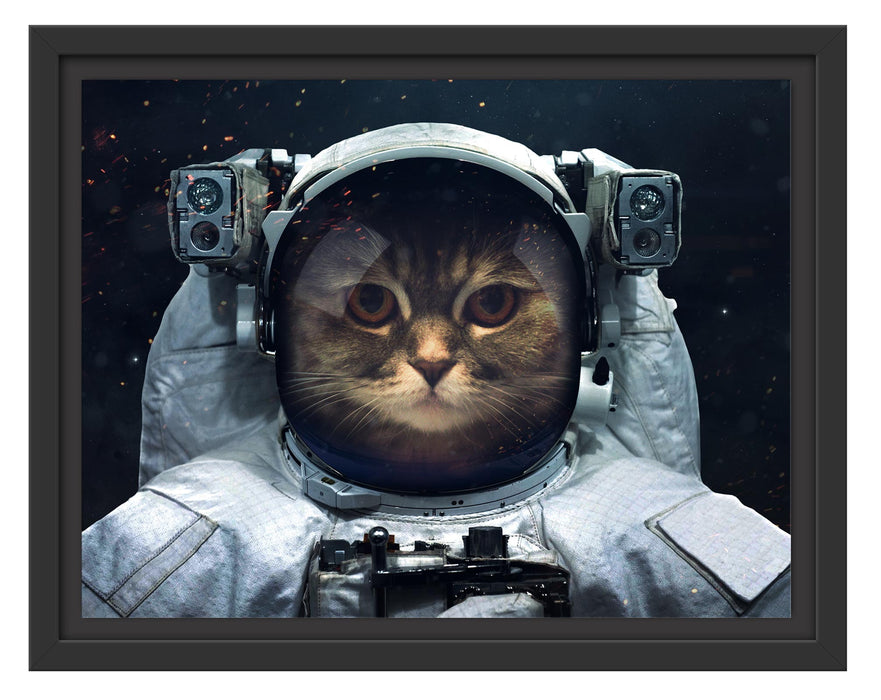 Pixxprint Astronautenkatze im Weltraum, im Schwebe-Effekt Bilderrahmen