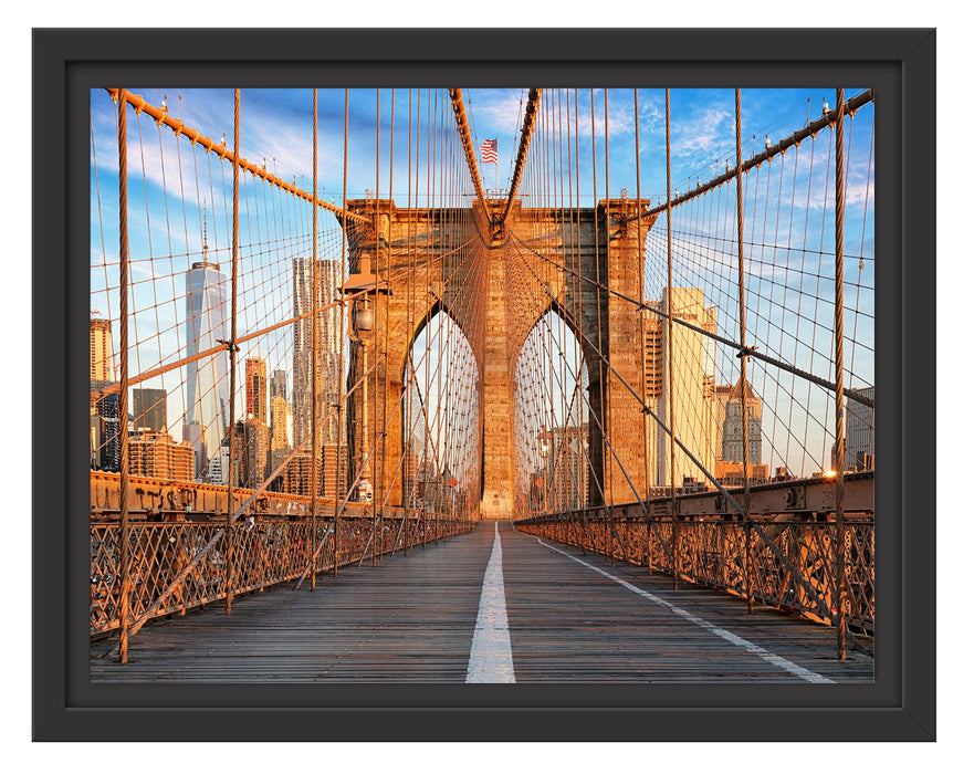 Pixxprint Leere Brooklyn Bridge in New York City, im Schwebe-Effekt Bilderrahmen