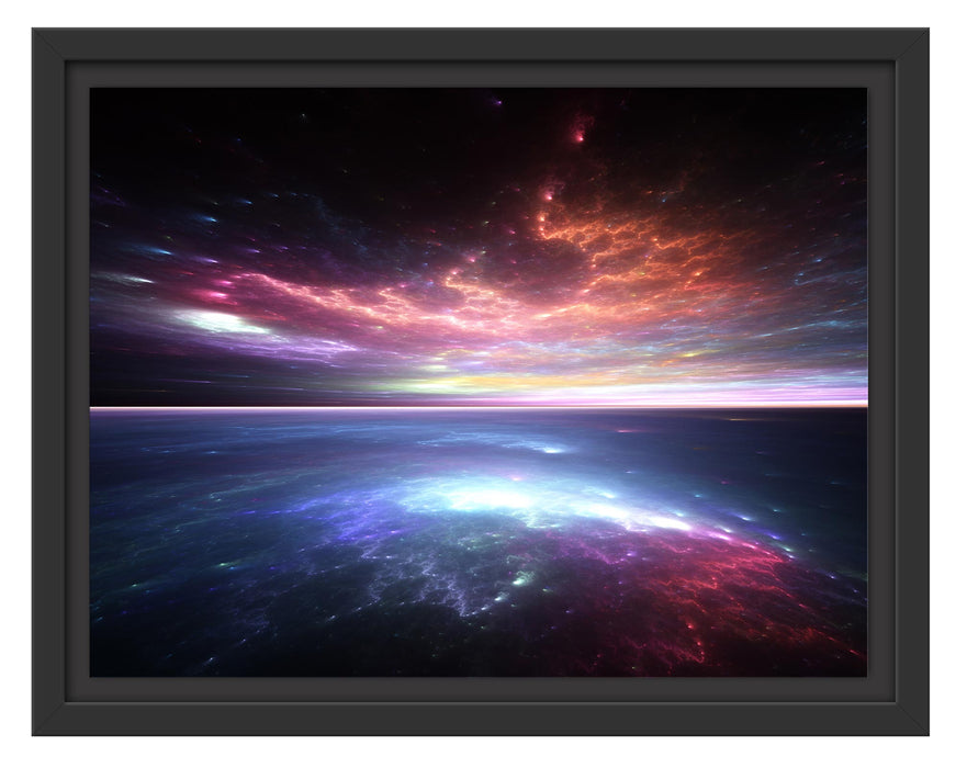 Pixxprint Horizont unter bunter Wolkendecke, im Schwebe-Effekt Bilderrahmen