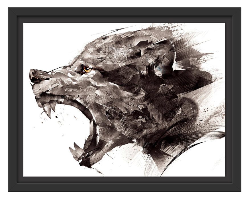 Pixxprint Abstrakter Wolfskopf im Profil, im Schwebe-Effekt Bilderrahmen