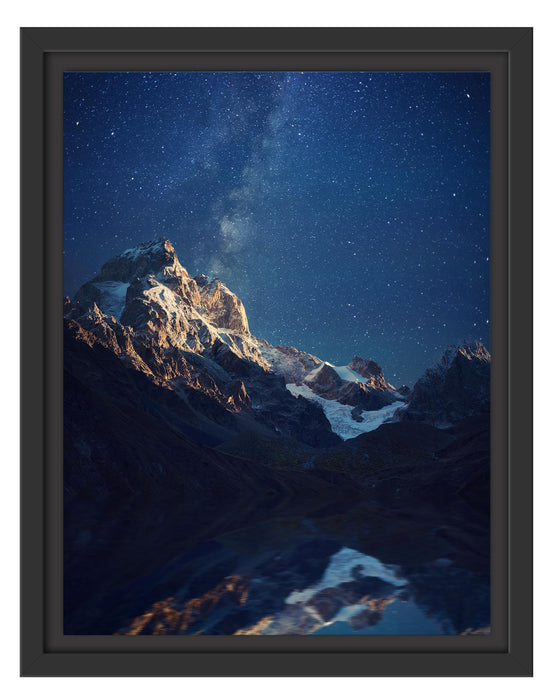 Pixxprint Uschba in sternenklarer Nacht, im Schwebe-Effekt Bilderrahmen
