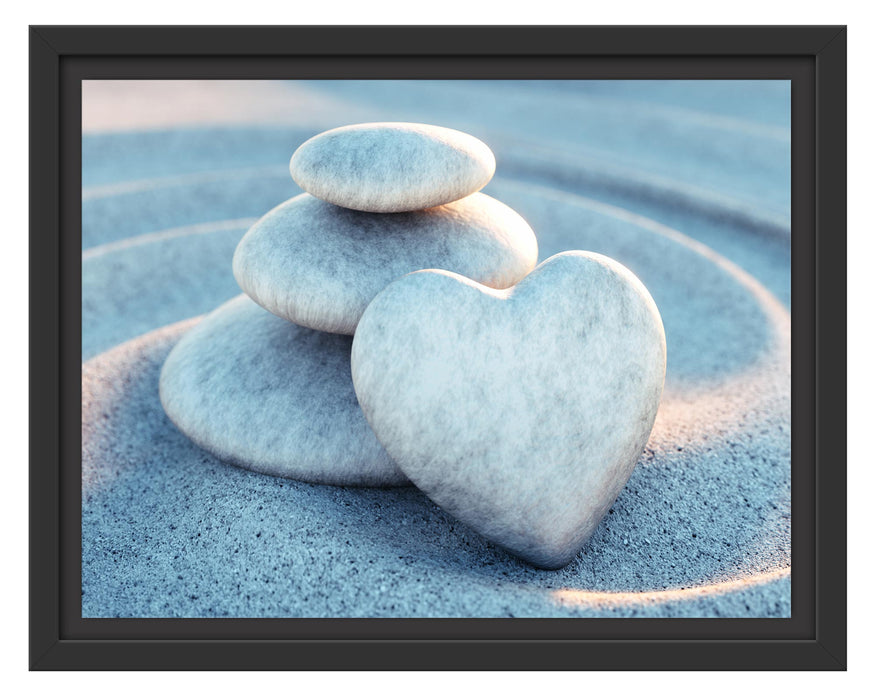 Pixxprint Steinturm mit Herz in Sandwellen, im Schwebe-Effekt Bilderrahmen