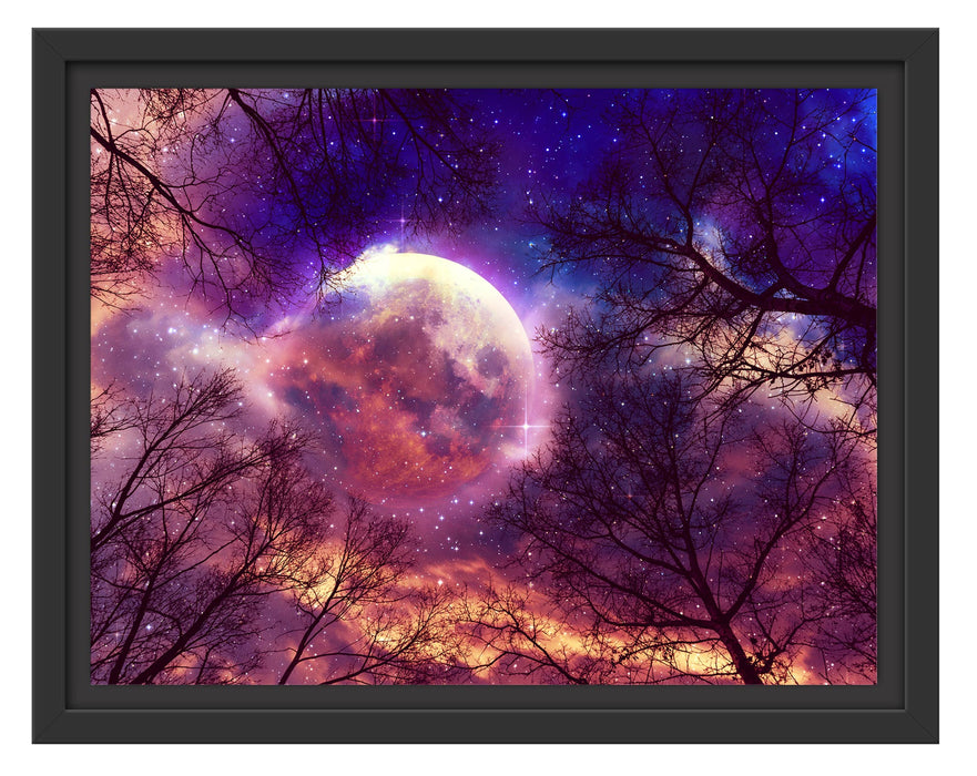 Pixxprint Farbenvolle Sternennacht bei Vollmond, im Schwebe-Effekt Bilderrahmen