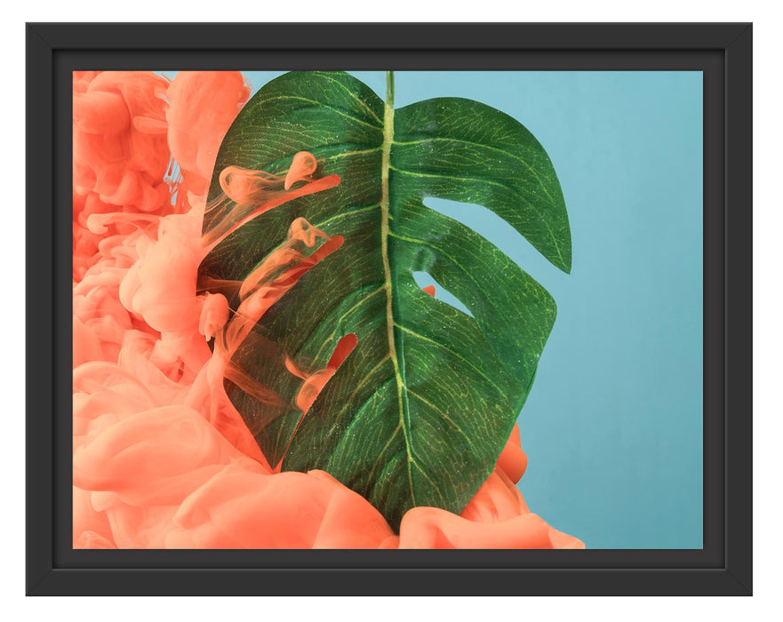 Pixxprint Monstera Blatt mit Pastelwolke, im Schwebe-Effekt Bilderrahmen