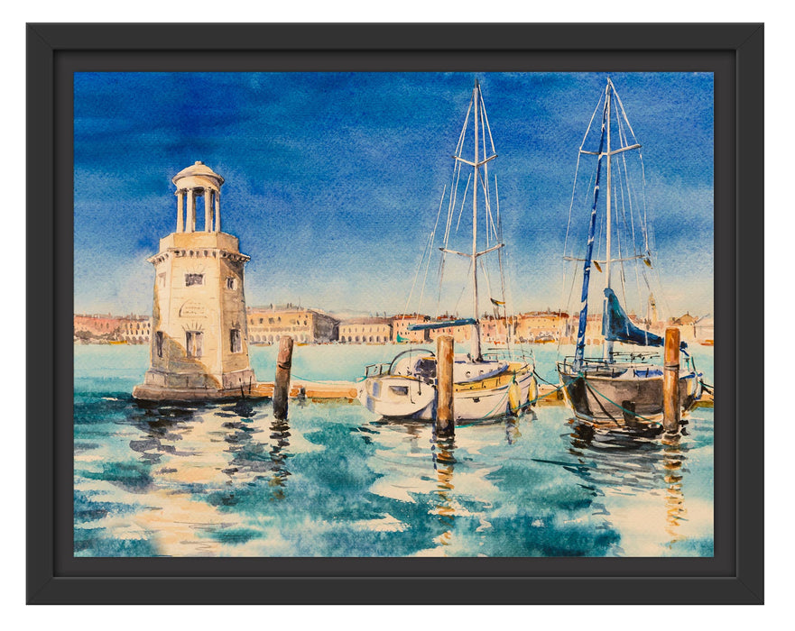Pixxprint Segelschiffe im Hafen Venedigs, im Schwebe-Effekt Bilderrahmen