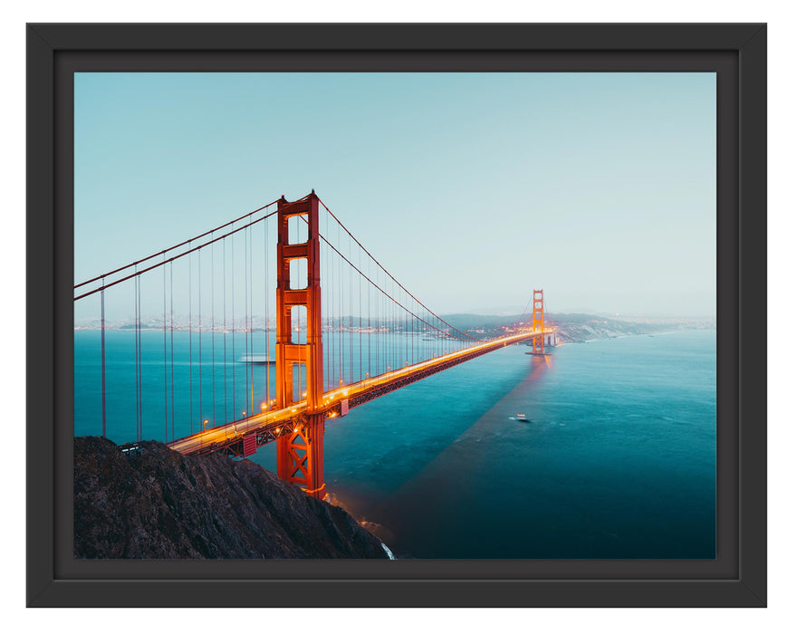 Pixxprint Golden Gate Bridge in der Abenddämmerung, im Schwebe-Effekt Bilderrahmen