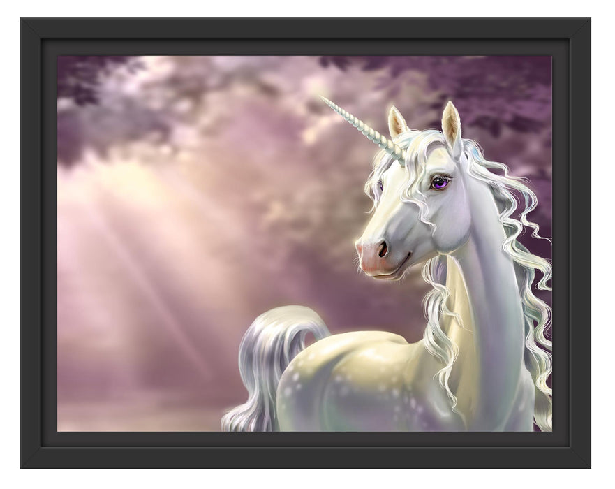 Pixxprint Magisches Einhorn im Zauberwald, im Schwebe-Effekt Bilderrahmen