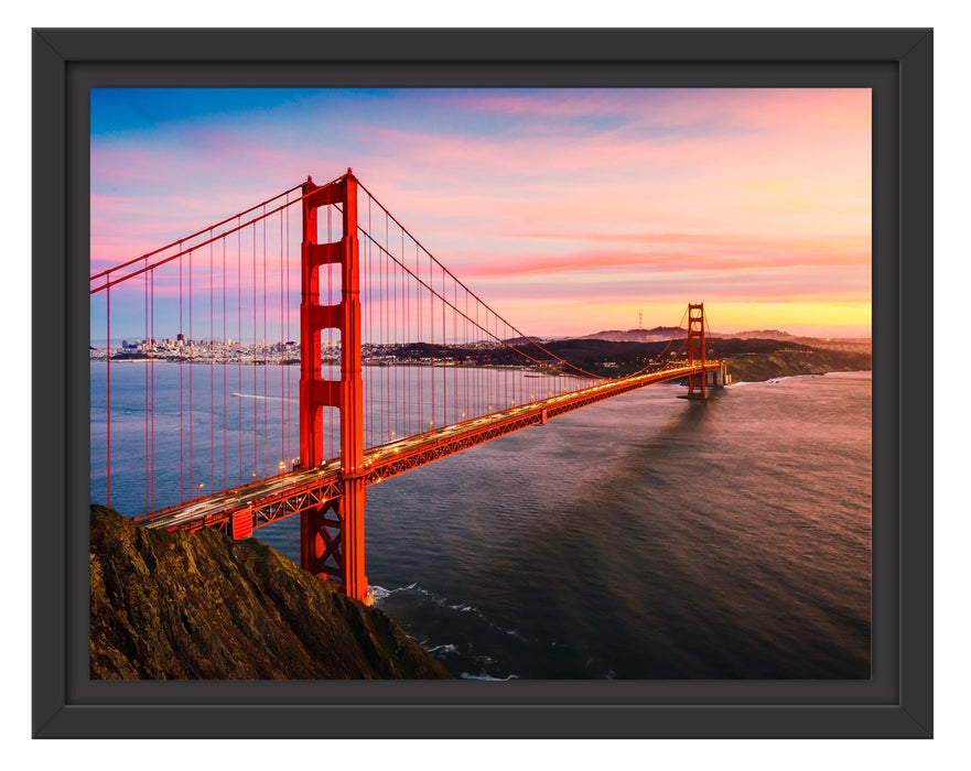 Pixxprint Golden Gate Bridge bei Sonnenuntergang, im Schwebe-Effekt Bilderrahmen