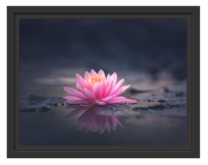 Pixxprint Leuchtende Lotusblüte auf grauer Pfütze, im Schwebe-Effekt Bilderrahmen
