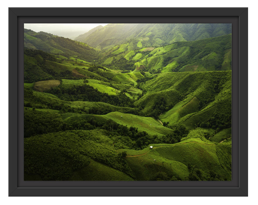 Pixxprint Grüne Berglandschaft in Thailand, im Schwebe-Effekt Bilderrahmen