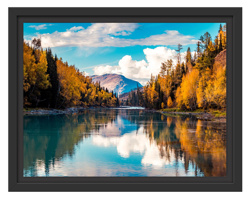 Pixxprint Bergsee mit Herbstwald, im Schwebe-Effekt Bilderrahmen