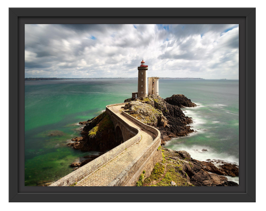 Pixxprint Steinbrücke zum Leuchtturm Phare du Petit Minou, im Schwebe-Effekt Bilderrahmen