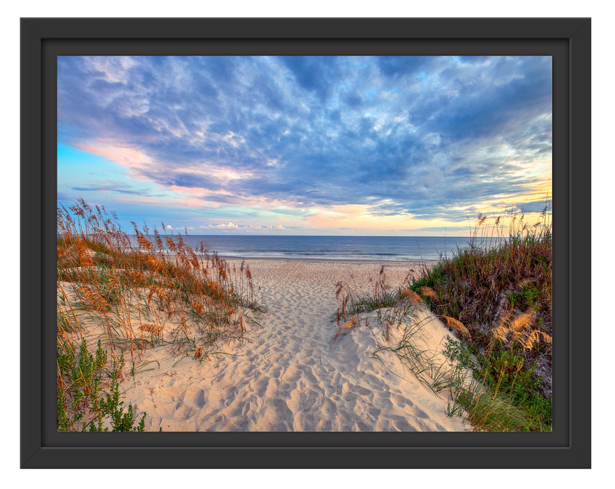 Pixxprint Düneneingang mit Meerblick, im Schwebe-Effekt Bilderrahmen