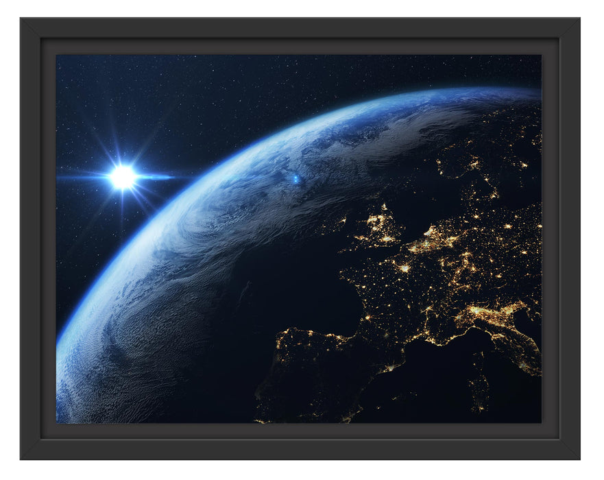 Pixxprint Erdkugel im All mit Lichtern, im Schwebe-Effekt Bilderrahmen