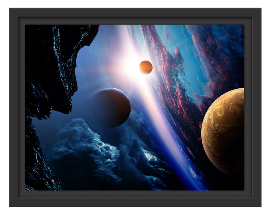 Pixxprint Abstrakte Planeten im Weltraum, im Schwebe-Effekt Bilderrahmen