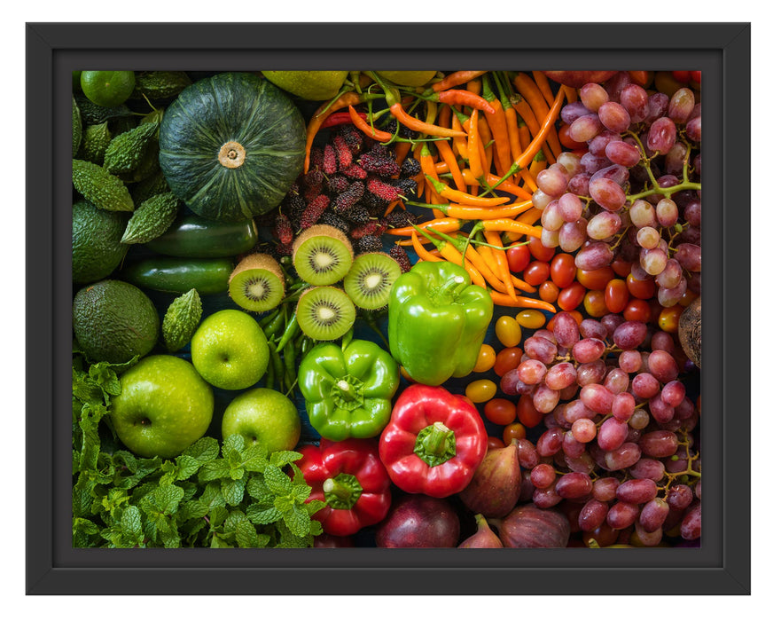 Pixxprint Verschiedene bunte Früchte von oben, im Schwebe-Effekt Bilderrahmen