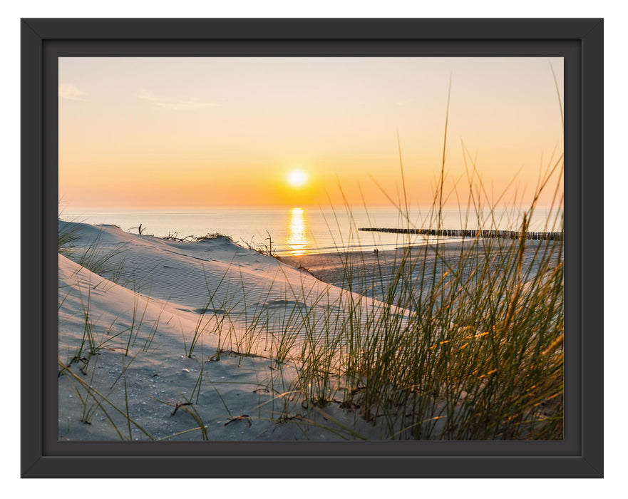 Pixxprint Dünenblick auf Meer bei Sonnenuntergang, im Schwebe-Effekt Bilderrahmen