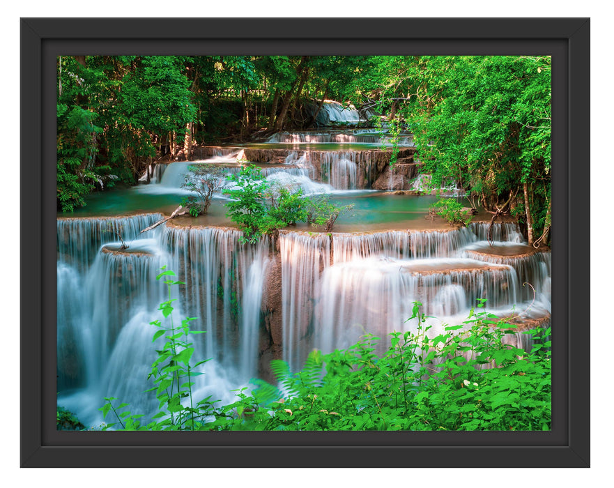 Pixxprint Türkise Wasserfälle in Thailand, im Schwebe-Effekt Bilderrahmen