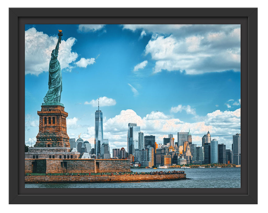 Pixxprint Freiheitsstatue mit New Yorker Skyline, im Schwebe-Effekt Bilderrahmen