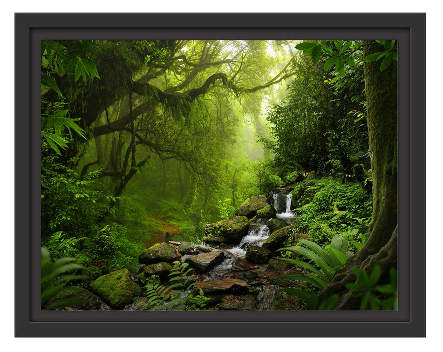 Pixxprint Kleinder Wasserfall im Dschungel, im Schwebe-Effekt Bilderrahmen