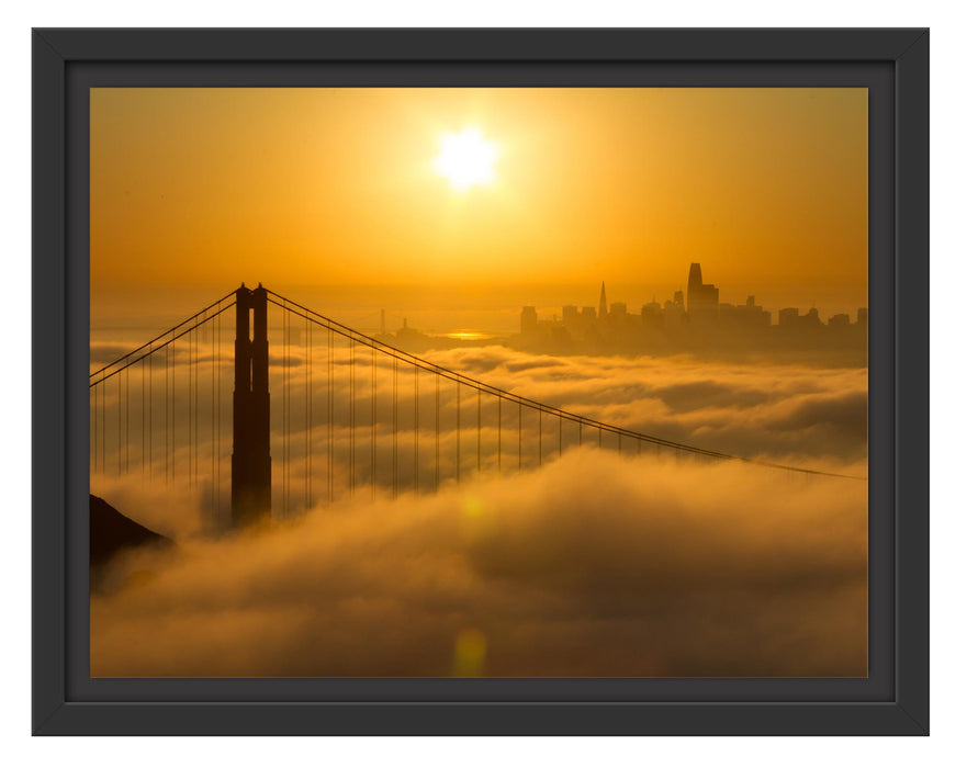 Pixxprint Golden Gate Bridge im Sonnenaufgang, im Schwebe-Effekt Bilderrahmen