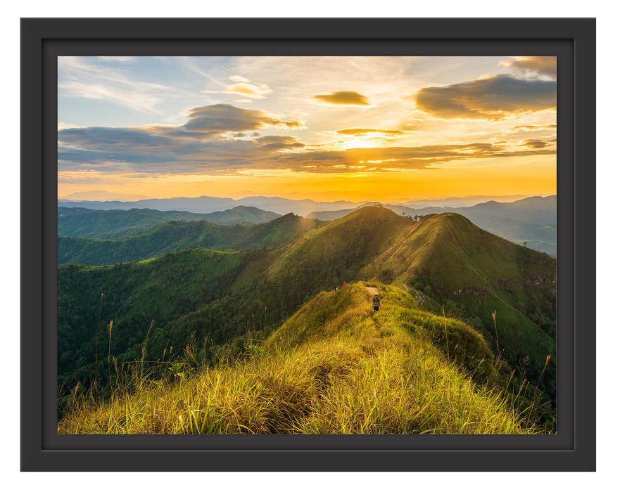 Pixxprint Gebirgszug bei Sonnenuntergang, im Schwebe-Effekt Bilderrahmen