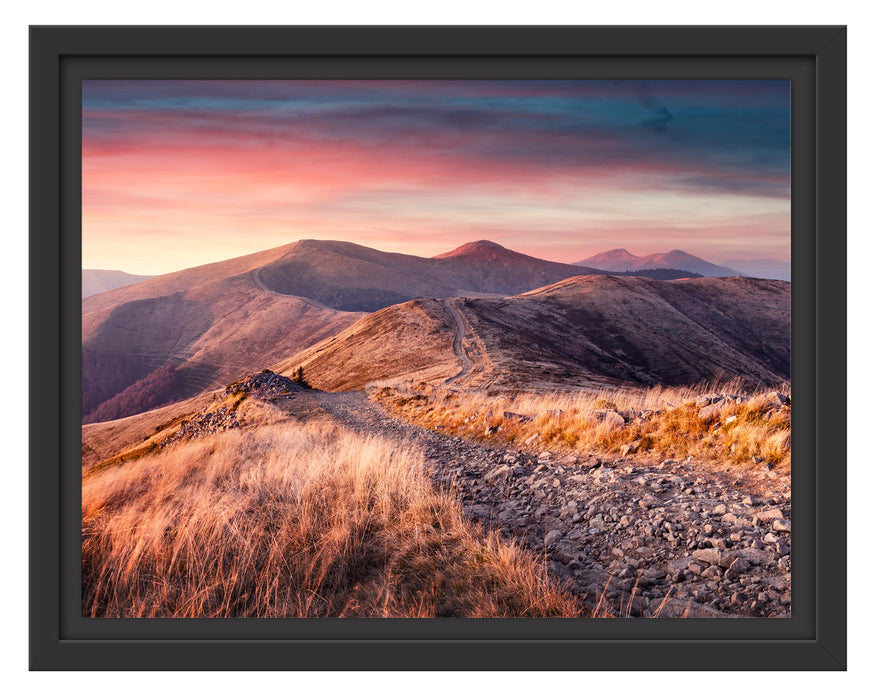 Pixxprint Steinlandschaft bei Sonnenuntergang, im Schwebe-Effekt Bilderrahmen