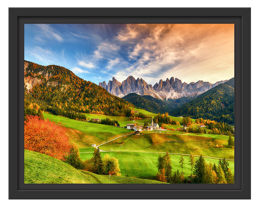 Pixxprint Herbstliche Landschaft in den Dolomiten, im Schwebe-Effekt Bilderrahmen