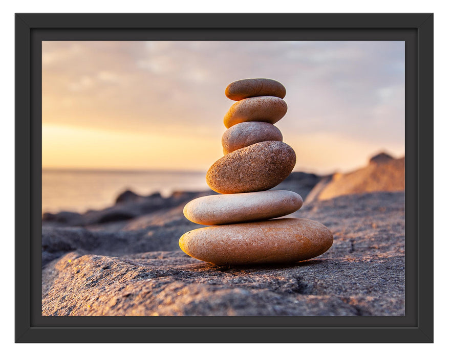 Pixxprint Kieselpyramide im Sonnenuntergang, im Schwebe-Effekt Bilderrahmen