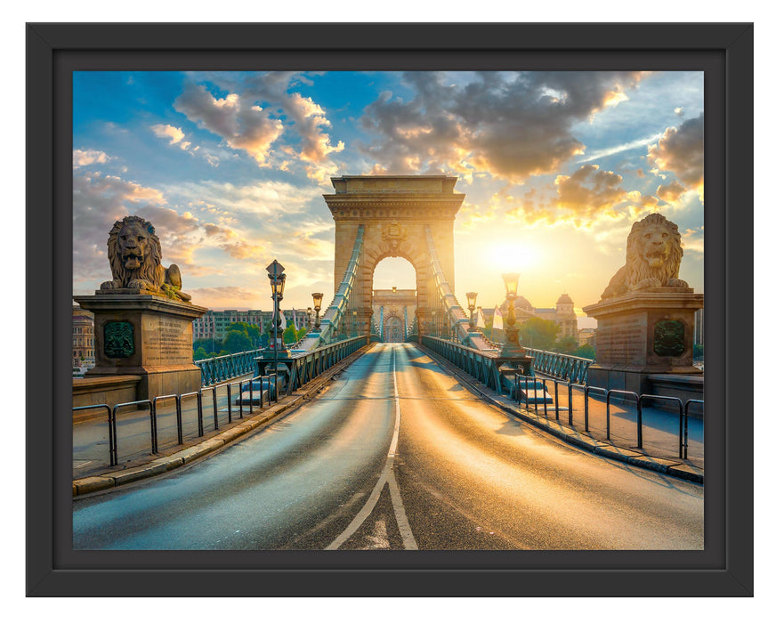 Pixxprint Brücke in Budapest bei Sonnenuntergang, im Schwebe-Effekt Bilderrahmen