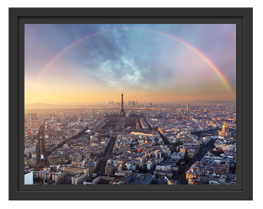 Pixxprint Panorama Regenbogen über Paris, im Schwebe-Effekt Bilderrahmen