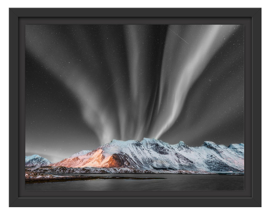 Pixxprint Nordlichter über Gletscher in Norwegen B&W Detail, im Schwebe-Effekt Bilderrahmen