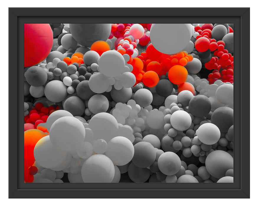 Pixxprint Hunderte bunte Luftballons B&W Detail, im Schwebe-Effekt Bilderrahmen