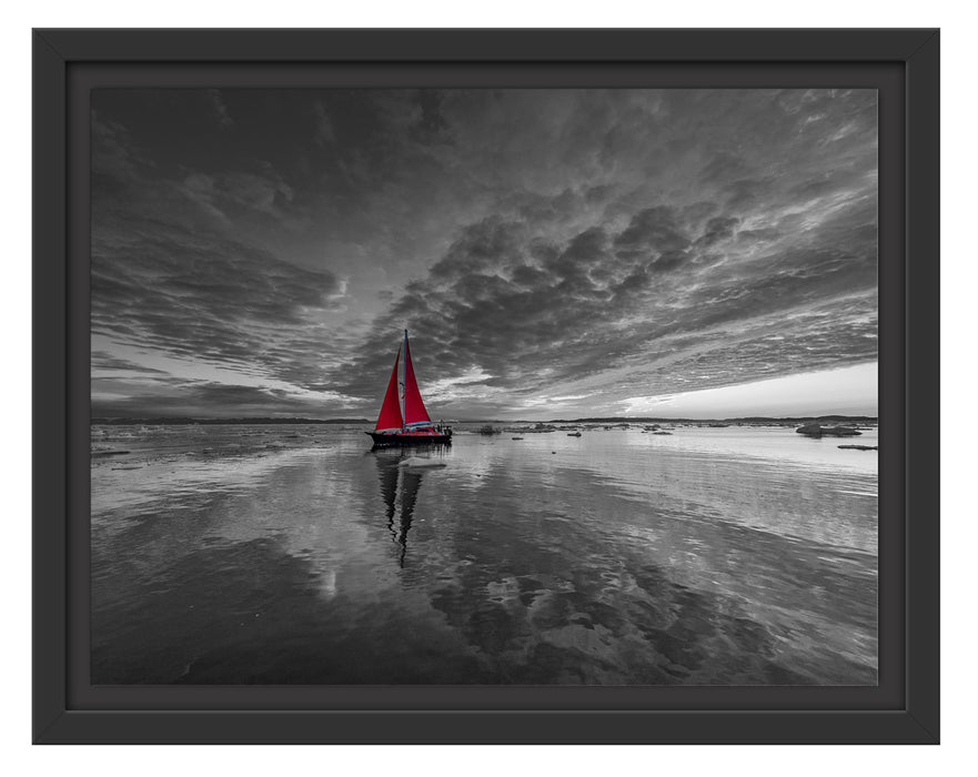 Pixxprint Einsames Segelboot in der Abenddämmerung B&W Detail, im Schwebe-Effekt Bilderrahmen