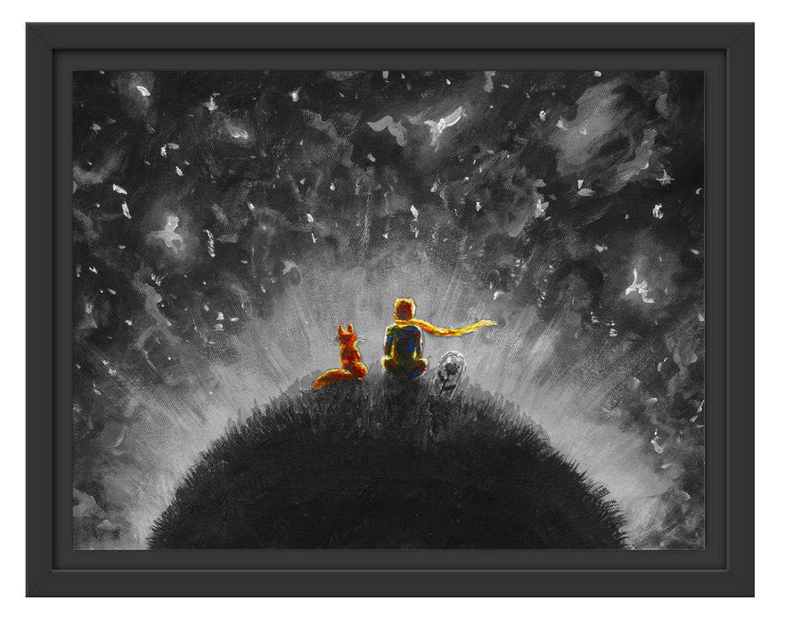 Pixxprint Ölgemälde "Der kleine Prinz" B&W Detail, im Schwebe-Effekt Bilderrahmen