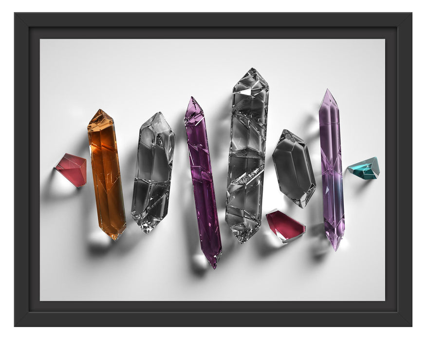 Pixxprint Spirituelle Farbkristalle B&W Detail, im Schwebe-Effekt Bilderrahmen