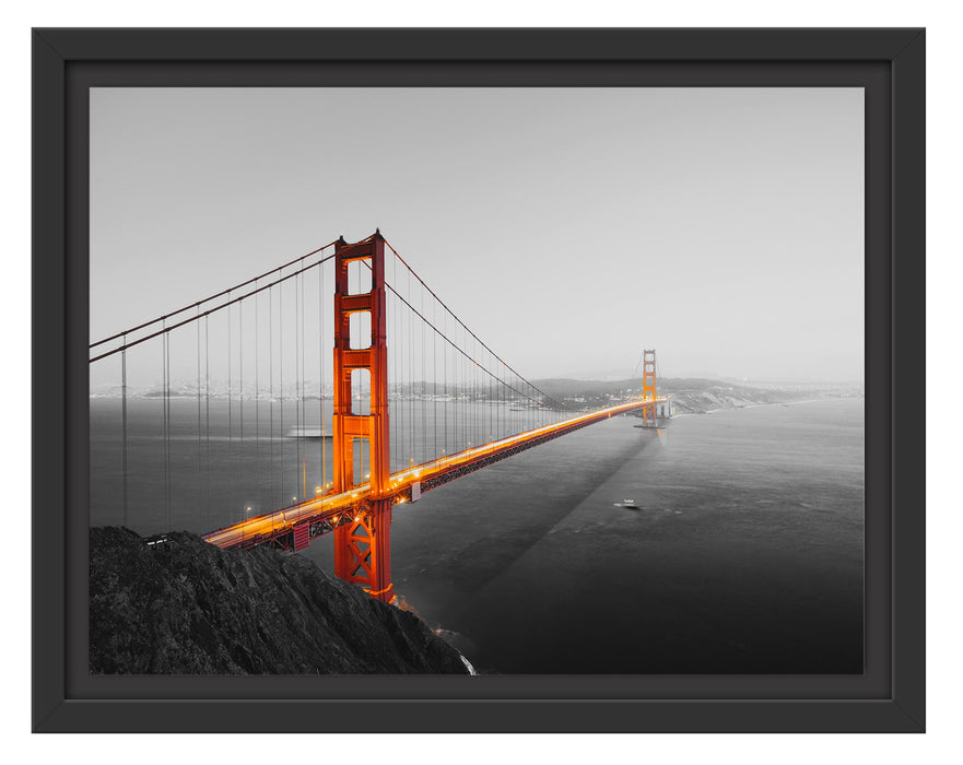 Pixxprint Golden Gate Bridge in der Abenddämmerung B&W Detail, im Schwebe-Effekt Bilderrahmen