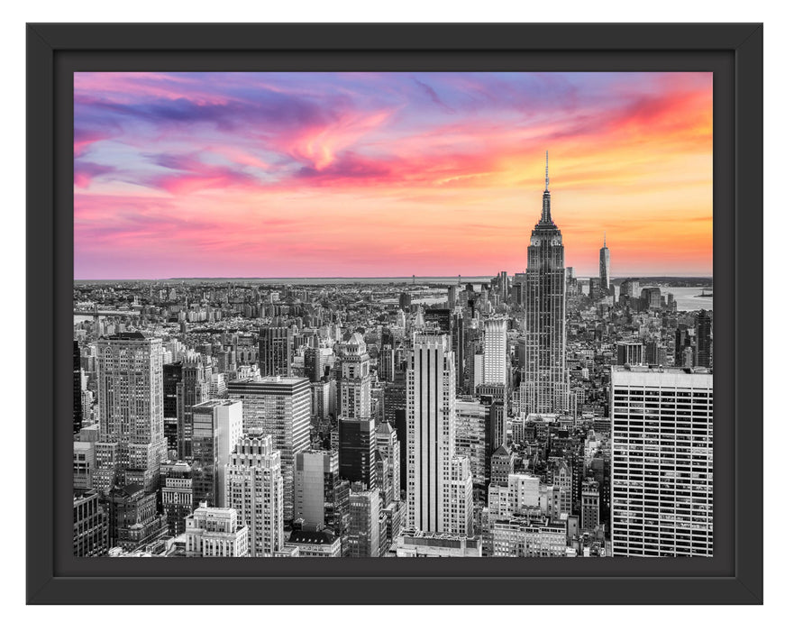 Pixxprint New York City bei Sonnenuntergang B&W Detail, im Schwebe-Effekt Bilderrahmen