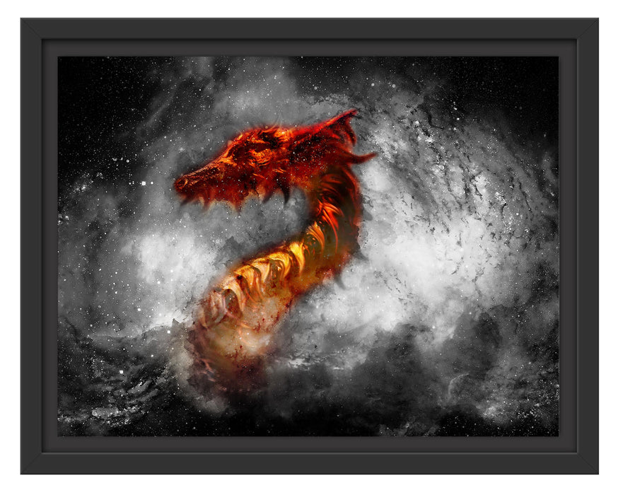 Pixxprint Abstrakter roter Feuerdrachen B&W Detail, im Schwebe-Effekt Bilderrahmen