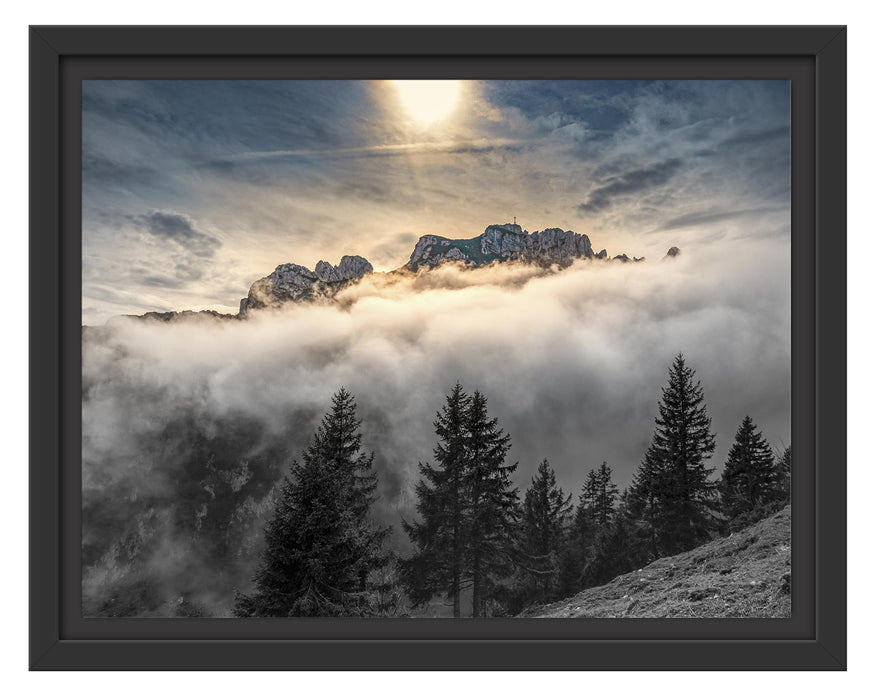 Pixxprint Aufsteigende Wolken in den Dolomiten B&W Detail, im Schwebe-Effekt Bilderrahmen