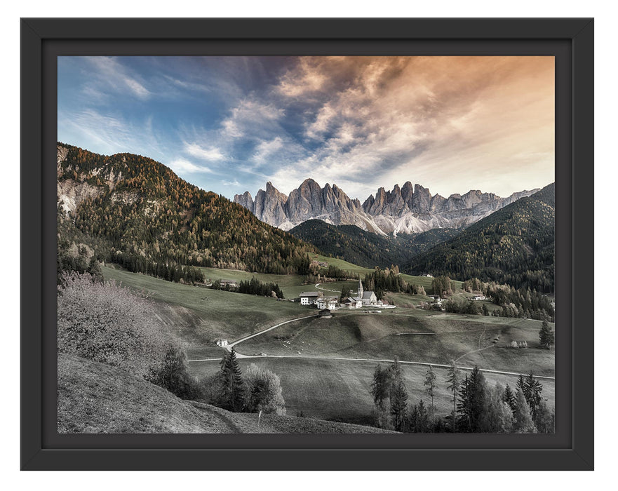 Pixxprint Herbstliche Landschaft in den Dolomiten B&W Detail, im Schwebe-Effekt Bilderrahmen