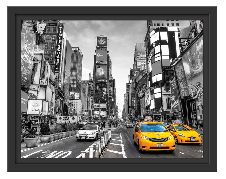 Pixxprint Times Square in new York City B&W Detail, im Schwebe-Effekt Bilderrahmen