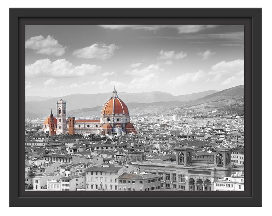 Pixxprint Panoramablick über die Dächer von Florenz B&W Detail, im Schwebe-Effekt Bilderrahmen