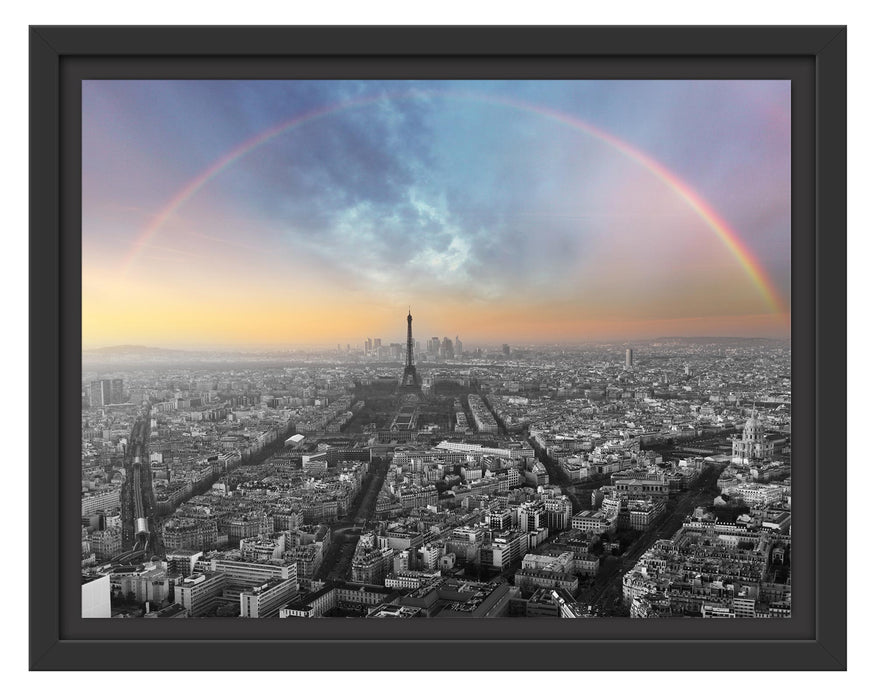 Pixxprint Panorama Regenbogen über Paris B&W Detail, im Schwebe-Effekt Bilderrahmen