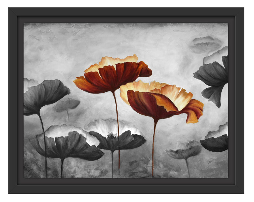 Pixxprint Mohnblumen gezeichnet B&W Detail, im Schwebe-Effekt Bilderrahmen