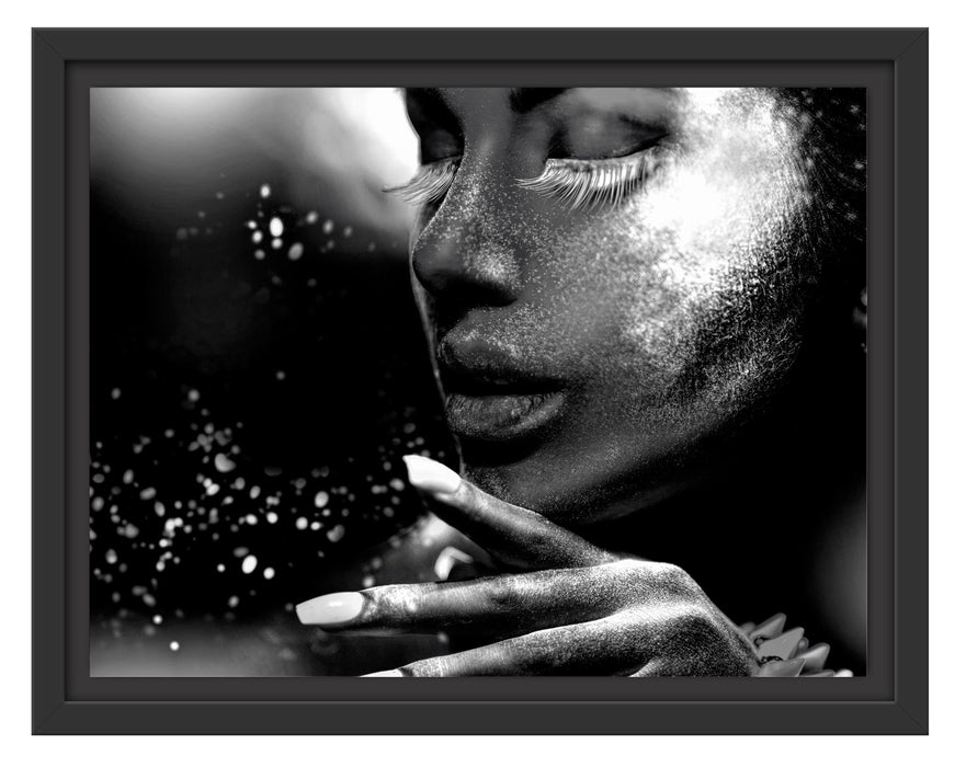 Pixxprint Frauengesicht bunte Neonlichter, Monochrome, im Schwebe-Effekt Bilderrahmen