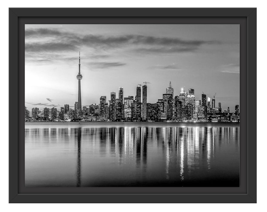 Pixxprint Skyline Toronto in der Abenddämmerung, Monochrome, im Schwebe-Effekt Bilderrahmen