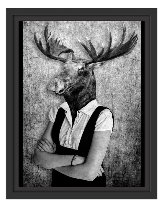 Pixxprint Elchkopf mit Menschenkörper, Monochrome, im Schwebe-Effekt Bilderrahmen